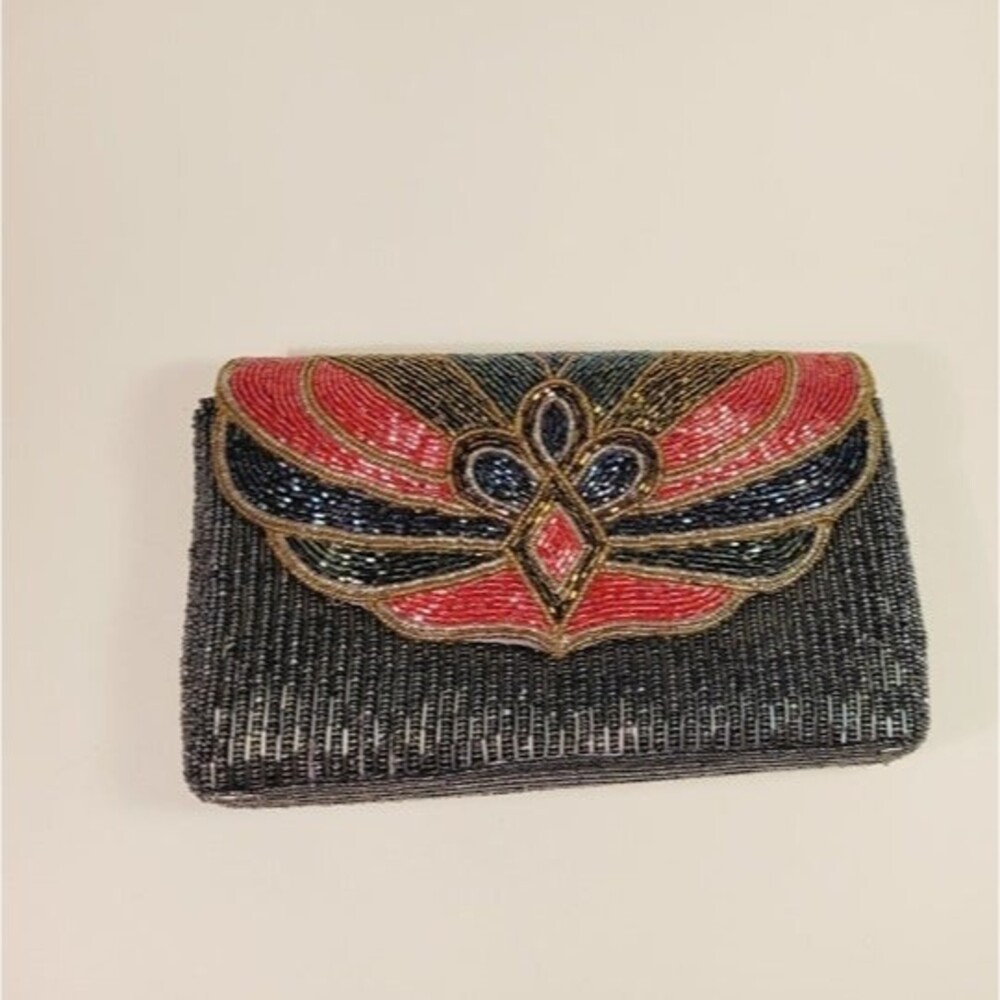 Vintage Beaded Clutch 8.5 inch Clutch with Shoulder String